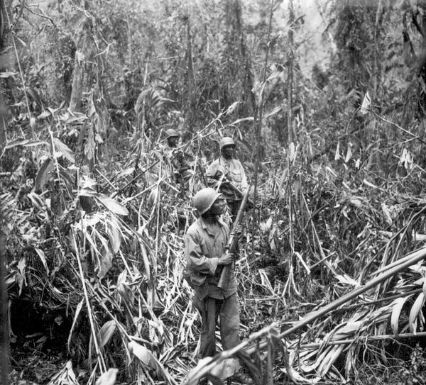 1 May 1944, members of the 93rd Division on the Numa-Numa Trail, Bougainville.