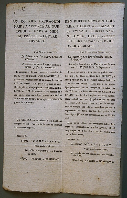 Aankondiging van geboorte Napoleon II, 1811