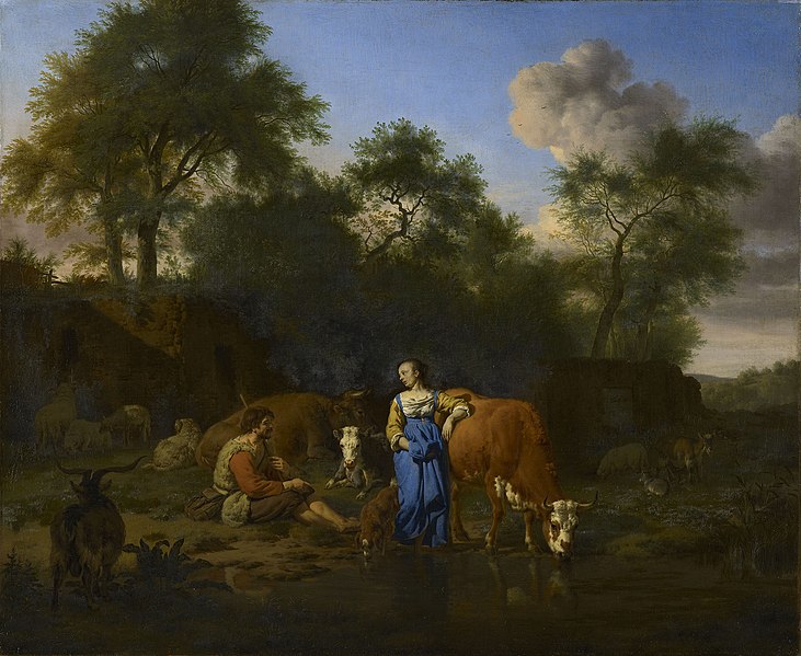 File:Adriaen van de Velde (Amsterdam 1636-Amsterdam 1672) - Shepherd and Shepherdess with Cattle by a Stream - RCIN 404137 - Royal Collection.jpg