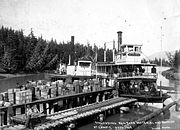 Altona and another steamer unloading rail supplies in Alaska, 1907 Altona and Thlinket off-loading cargo 1907.jpg