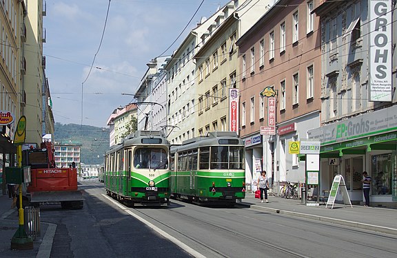 Two trams in Graz
