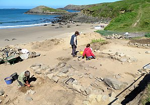 Archaeological dig at Porth Mawr (recent English translation - 'Whitesands Bay'), Sir Benfro, Cymru, Wales 03.jpg