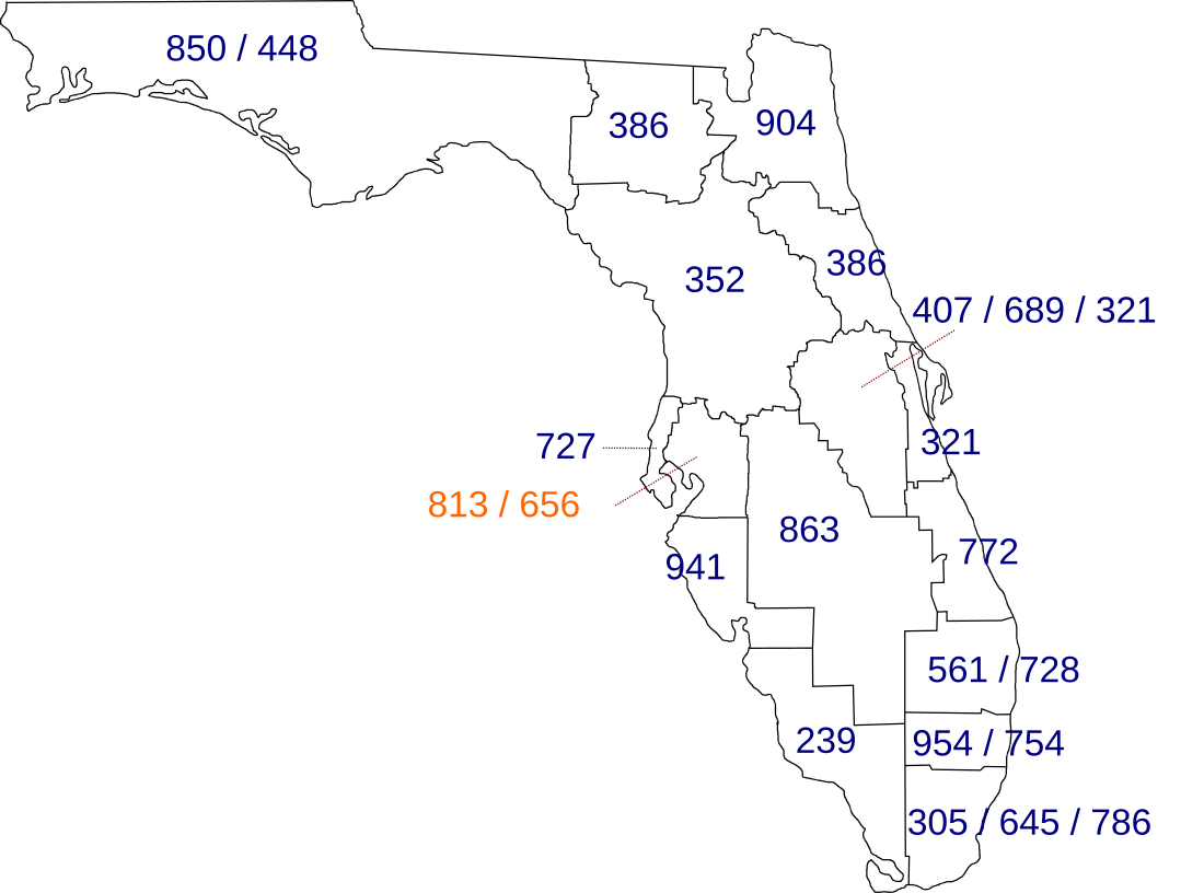 Area codes 813 and 656