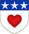 Arms of Douglas: Argent, a human heart gules on a chief azure three mullets of the field