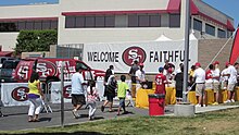 49ers fans attend training camp in Santa Clara on August 9, 2010. At 49ers training camp 2010-08-09 2.JPG