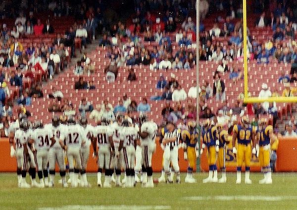 The Rams hosting the Atlanta Falcons at Anaheim Stadium in 1991