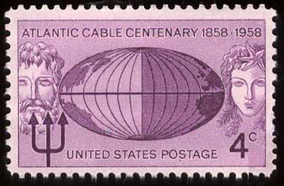 A U.S. postage stamp issued to commemorate the Atlantic cable centenary