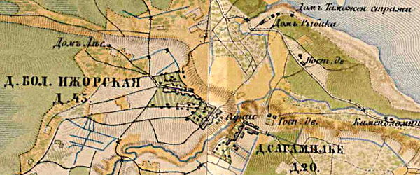 El pueblo de Bolshaya Izhora en el mapa de 1885