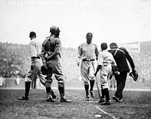 Babe Ruth hits the first home run at Yankee Stadium, April 18, 1923 Babe ruth first homerun yankee stadium.jpg