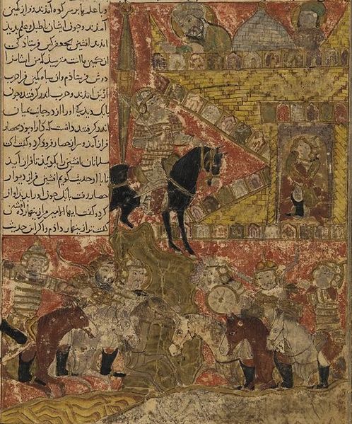 Babak parlays with al-Afshin, from Balami's Tārīkhnāma, 14th century