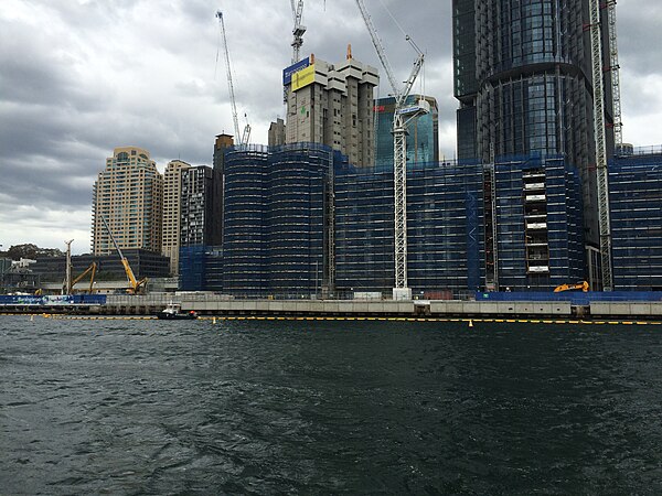 Pre-construction activities at the site of the wharf at Barangaroo South in April 2015.