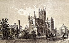 The abbey in 1875 Bath Abbey, 1875.jpg