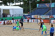 Deutsch: Beachhandball Europameisterschaften 2019 (Beach handball Euro); Tag 3: 4. Juli 2019 – Männer, Platzierungsrunde Gruppe III, Slowenien-Türkei 0:2 (18:18, 22:23) English: Beach handball Euro; Day 3: 4 July 2019 – Men Consolation Round Group III – Slovenia-Turkey 0:2 (18:18, 22:23)