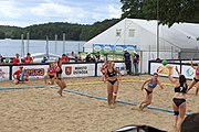 Deutsch: Beachhandball Europameisterschaften 2019 (Beach handball Euro); Tag 3: 4. Juli 2019 – Frauen, Platzierungsrunde Gruppe III, Schweiz-Nordmazedonien 2:0 (21:6, 23:20) English: Beach handball Euro; Day 3: 4 July 2019 – Women Consolation Round Group III – Switzerland-North Macedonia 2:0 (21:6, 23:20)