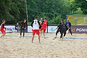 Deutsch: Beachhandball Europameisterschaften 2019 (Beach handball Euro); Tag 3: 4. Juli 2019 – Männer, Hauptrunde Gruppe II, Frankreich-Kroatien 0:2 (16:24, 10:27) English: Beach handball Euro; Day 3: 4 July 2019 – Men Main Round Group II – France-Croatia 0:2 (16:24, 10:27)