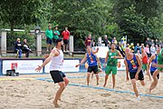 Deutsch: Beachhandball Europameisterschaften 2019 (Beach handball Euro); Tag 2: 3. Juli 2019 – Männer, Vorrunde Gruppe D, Ungarn-Schweden 2:0 (23:22, 32:24) English: Beach handball Euro; Day 2: 3 July 2019 – Women Preliminary Round Group A – Men Preliminary Round Group D – Hungary-Sweden 2:0 (23:22, 32:24)