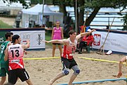 Deutsch: Beachhandball Europameisterschaften 2019 (Beach handball Euro); Tag 2: 3. Juli 2019 – Männer, Vorrunde Gruppe C, Nordmazedonien-Schweiz 0:2 (13:22, 18:19) English: Beach handball Euro; Day 2: 3 July 2019 – Women Preliminary Round Group A – Men Preliminary Round Group C – North Macedonia-Switzerland 0:2 (13:22, 18:19)