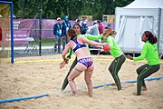 Deutsch: Beachhandball bei den Olympischen Jugendspielen 2018; Tag 5, 10. November 2018; Mädchen, Platzierungsrunde - Amerikanisch-Samoa-Venezuela 0:2 English: Beach handball at the 2018 Summer Youth Olympics at 11 October 2018 – Girls Consolation Round – American Samoa-Venezuela 0:2