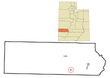 Área incorporada y no incorporada del condado de Beaver Utah Minersville destacó.svg