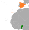 Location map for Benin and Spain.