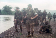 An NCO of The Lincoln and Welland Regiment attached to a rifle company of the affiliated Bermuda Regiment training in Jamaica, 1996.