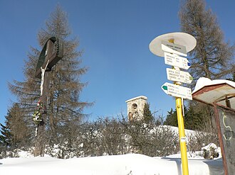 Cross and monument on the top of the pass