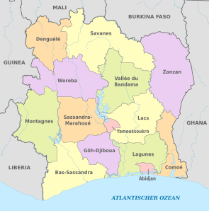 Côte d'Ivoire, administrative divisions - de - colored2.svg