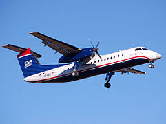 Bombardier Dash 8 Q300 arriving at Charlotte Douglas International Airport.