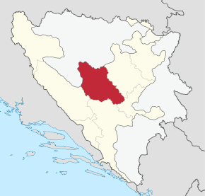 Kart over Sentral-Bosnia kanton