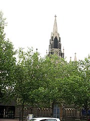 The spire viewed from above the trees