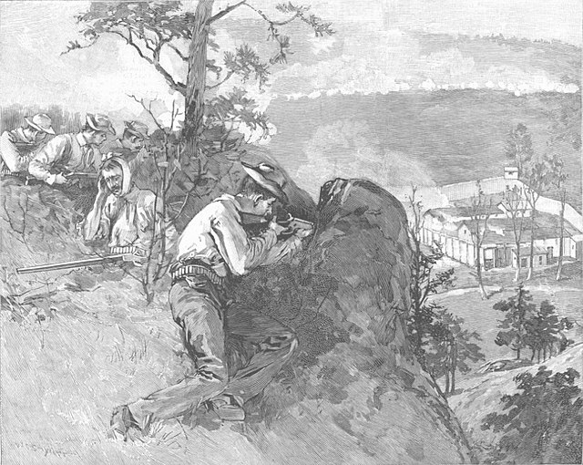 Tennessee miners attacking Fort Anderson during the Coal Creek War in 1892.
