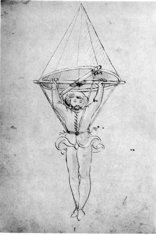 The oldest known depiction of a parachute, attributed to Taccola (Italy, 1470s)