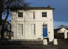 A mid-19th-century stuccoed building housed Worthing's Conservative Party headquarters. Conservative HQ, Union Place, Worthing (IoE Code 433058).jpg