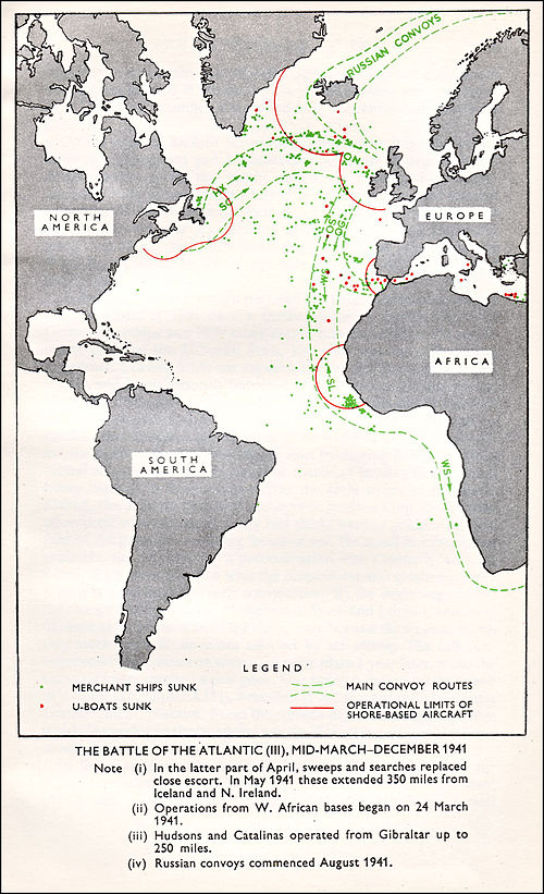 Convoy routes in the Atlantic Ocean during 1941