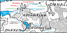 Map of 16th century territory of the Lordship of Coshmaing, in present-day Co. Kerry, Ireland. Adapted from: W.F. Butler; "Pedigree and Succession of the House of MacCarthy Mor, With a Map'"; Journal of the Royal Society of Antiquaries of Ireland; Vol. 51, May 1920. CoshmaingMap.png