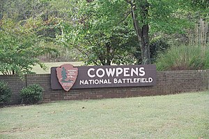Main entrance to Cowpens National Battlefield. Cowpens - main sign 2.JPG