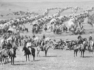 Custer’s army on the march prior to Little Bighorn. The Plains Indians who defeated his army were resisting white intrusions into their sacred lands and U.S. government attempts to force them back onto South Dakota’s Great Sioux Reservation.