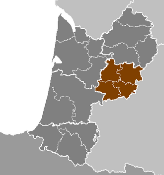 Most of the plantings of Abouriou are found in the Lot-et-Garonne department (highlighted) of Southwest France. Departement de Lot-et-Garonne.PNG