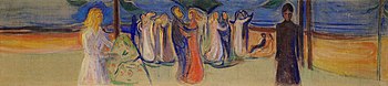 Tanz am Strand (Reinhardt-Fries) (1906/07), Tempera auf Leinwand, 90 × 316 cm, Privatsammlung