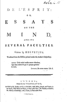 Cover page of a 1759 English translation of De l'Esprit