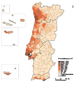 Densidade populacional por concelho - INE 2001.png