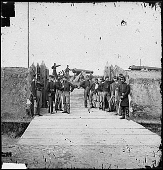 Soldiers at gate of Fort Slemmer District of Columbia. Soldiers at gate of Fort Slemmer LOC cwpb.01508.jpg