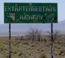 Roadsign for SR-375 (Extraterrestrial Highway) near Rachel, Nevada using Westminster clone Computer rather than Highway Gothic. ET Highway sign.JPG