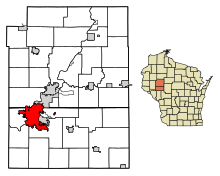 Eau Claire County Wisconsin Incorporated and Unincorporated areas Eau Claire Highlighted.svg