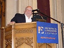 Ed Asner speaking in support of Richard Gage and Architects & Engineers for 9/11 Truth at an event in Los Angeles Ed Asner at LA AE911 Event.jpg