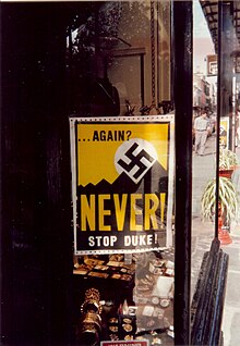 Anti-Duke poster in New Orleans. French Quarter shop window New Orleans 1991 - No DuKKKes 02.jpg