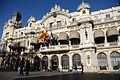 Front view of the central building of the Port of Barcelona. Barcelona, Catalonia, Spain.