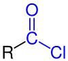 General chemical structure of an acyl chloride General structural formula of carboxylic acid chlorides.svg