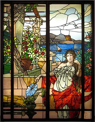 Stained glass window by Carl Geyling's Erben, made around 1900 for the old Theater an der Wien Glasmuseum Mariahilf 008a.JPG