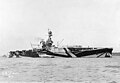 Photographed in 1918, with palisade windbreaks raised on her flying-off deck, forward.